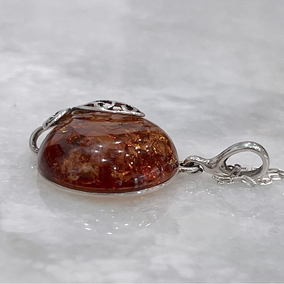Baltic Amber Sterling Silver Pendant with Butterfly Detail Necklace - Picture 8 of 12